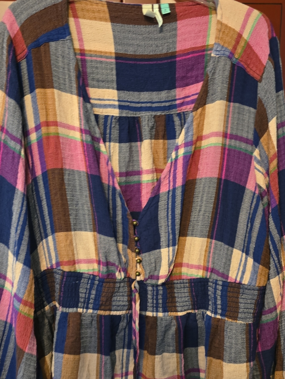 Pilcro Multicolor Plaid Button-Front Tunic in Navy, Pink & Brown